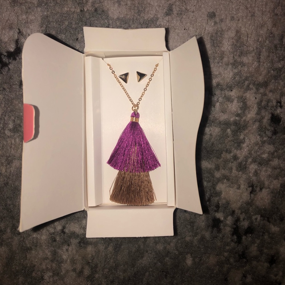 NWT Lily Sky Gold Tassel Necklace & Earring Set